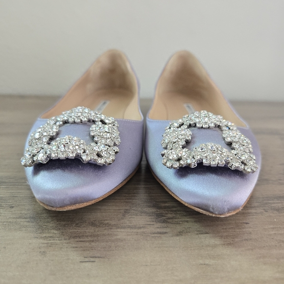 Manolo Blahnik Hangisi Flat Light Purple Satin Size 37 - Picture 4 of 16